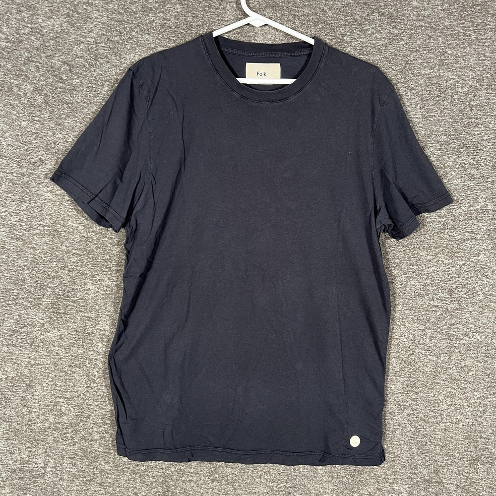 Folk‎ Shirt Mens Medium Blue Short Sleeve Crewneck Logo Patch T-Shirt Portugal